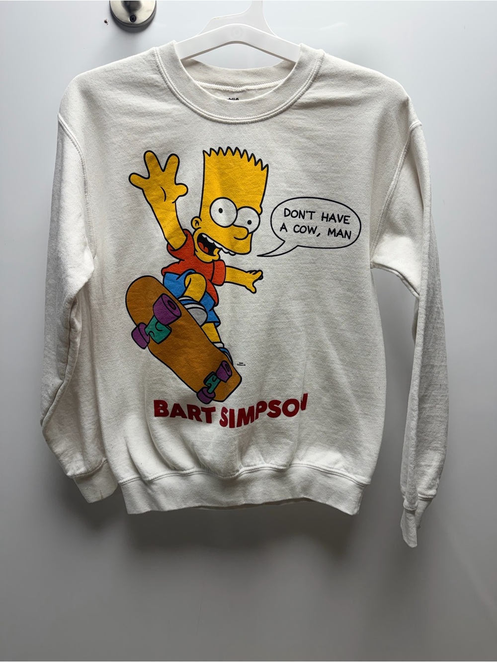 White Bart Simpson Graphic Crewneck Sweatshirt
